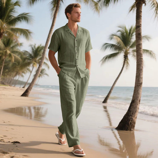 🔥2026 Nouveau à 🔥Ensemble deux pièces chemise et pantalon à manches courtes pour hommes décontractés