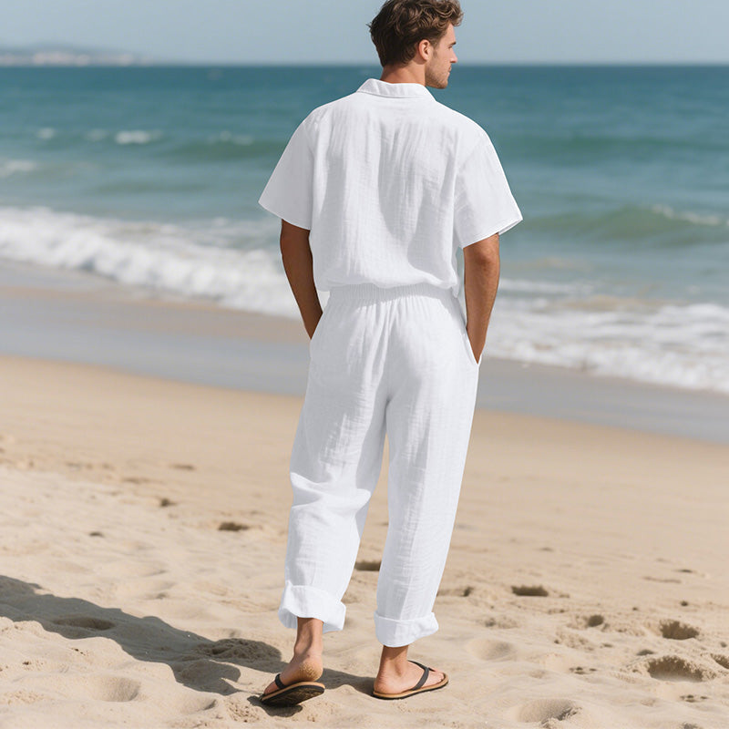 🔥2026 Nouveau à 🔥Ensemble deux pièces chemise et pantalon à manches courtes pour hommes décontractés