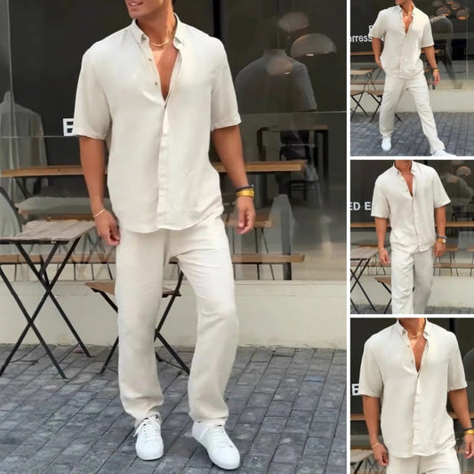 ✨Hot Sale 50% OFF✨Hommes - Ensemble 2 pièces - Tops ＆ Pantalon ＆ solide à revers👔