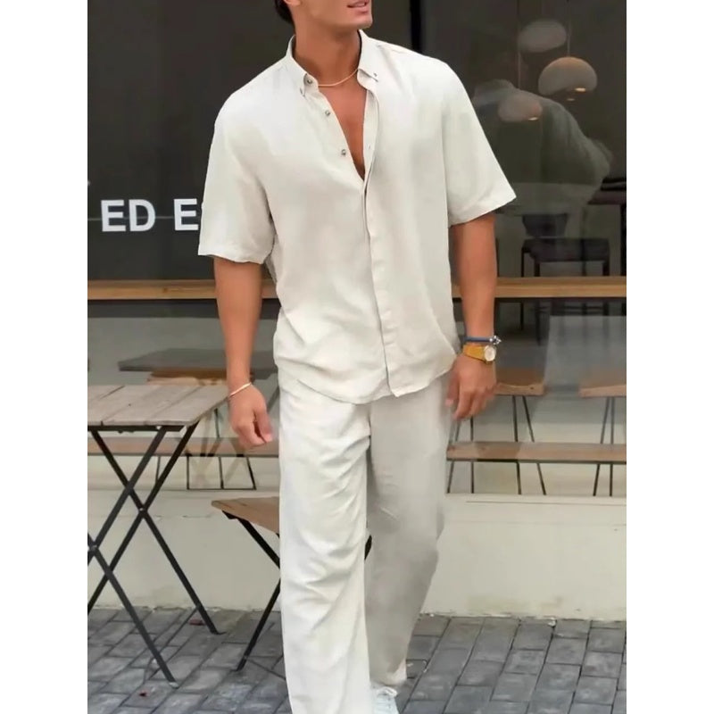 ✨Hot Sale 50% OFF✨Hommes - Ensemble 2 pièces - Tops ＆ Pantalon ＆ solide à revers👔