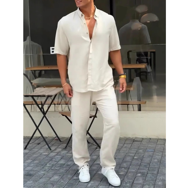 ✨Hot Sale 50% OFF✨Hommes - Ensemble 2 pièces - Tops ＆ Pantalon ＆ solide à revers👔