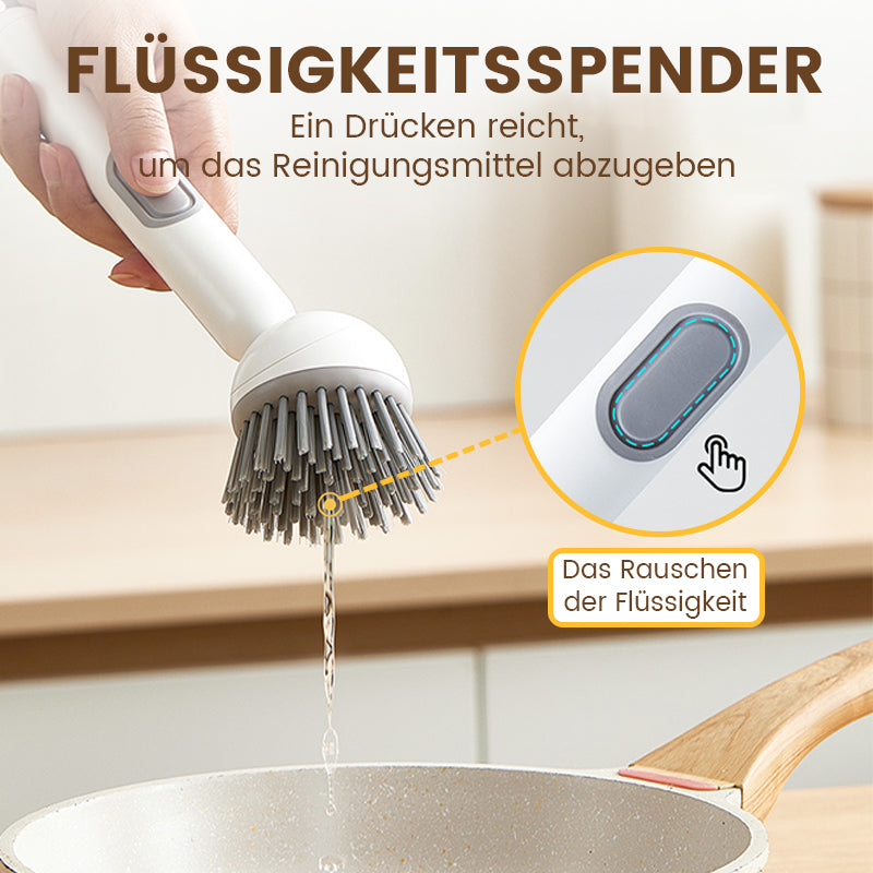 Brosse de nettoyage rotative à long manche pour vaisselle et casseroles.