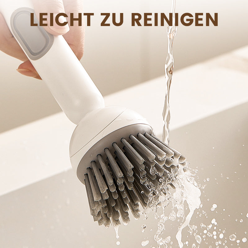 Brosse de nettoyage rotative à long manche pour vaisselle et casseroles.