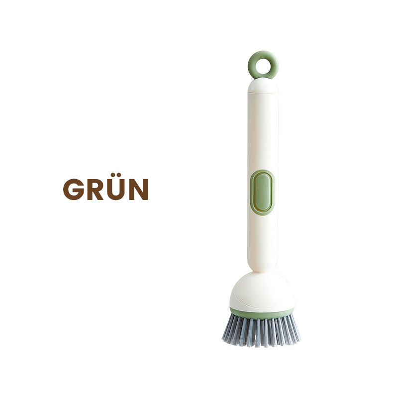 Brosse de nettoyage rotative à long manche pour vaisselle et casseroles.