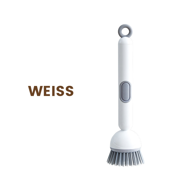 Brosse de nettoyage rotative à long manche pour vaisselle et casseroles.