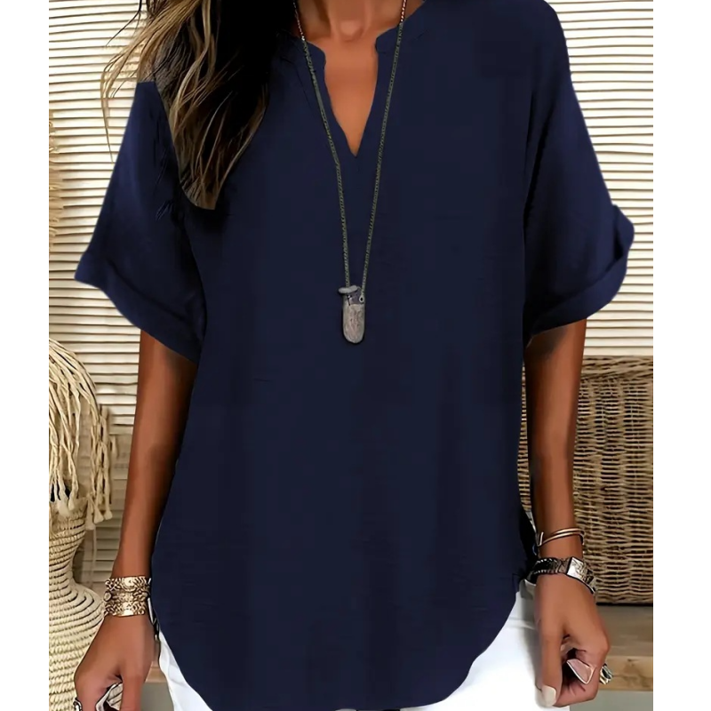 📢📢60 % de réduction !! ⏰Top Ample à Manches Courtes – Col en V, Ourlet Asymétrique & Tissu Léger Respirant (5 Couleurs)