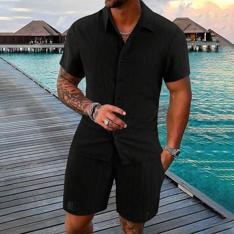 🔥🎁Nouveauté 50 % DE RÉDUCTION💥✨Ensemble 2 pièces chemise à manches courtes ample et short pour homme
