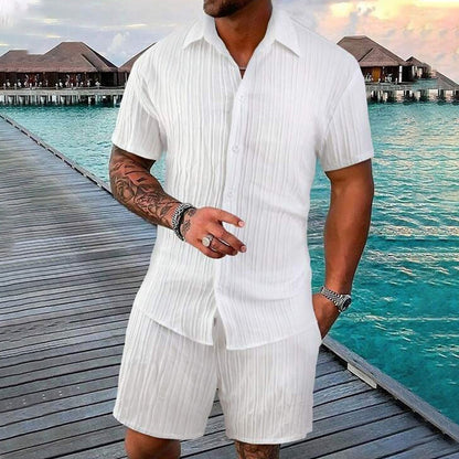 🔥🎁Nouveauté 50 % DE RÉDUCTION💥✨Ensemble 2 pièces chemise à manches courtes ample et short pour homme
