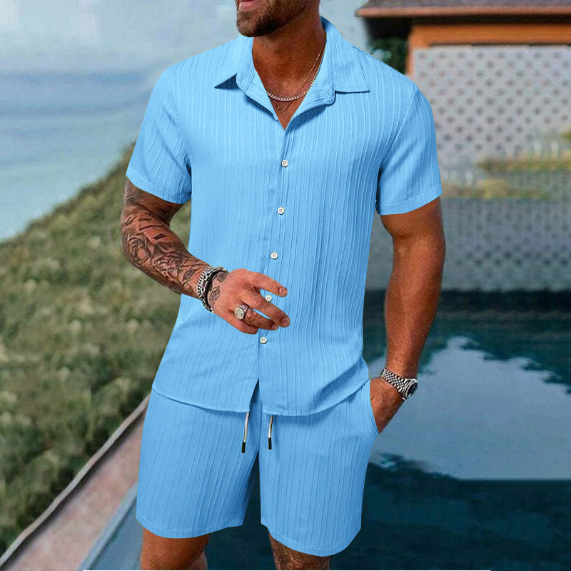 🔥🎁Nouveauté 50 % DE RÉDUCTION💥✨Ensemble 2 pièces chemise à manches courtes ample et short pour homme