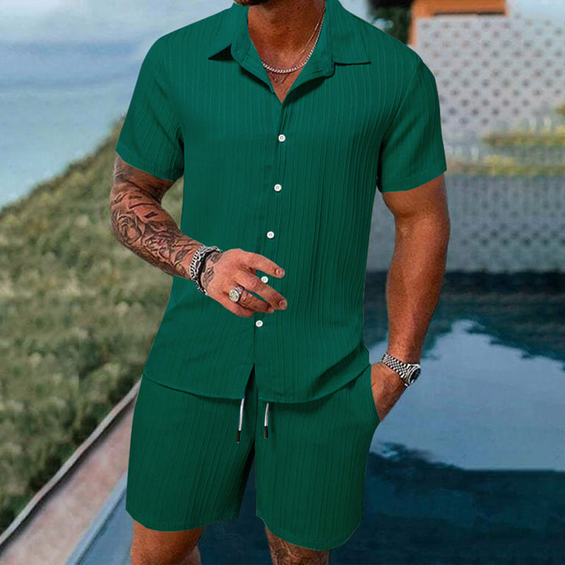 🔥🎁Nouveauté 50 % DE RÉDUCTION💥✨Ensemble 2 pièces chemise à manches courtes ample et short pour homme