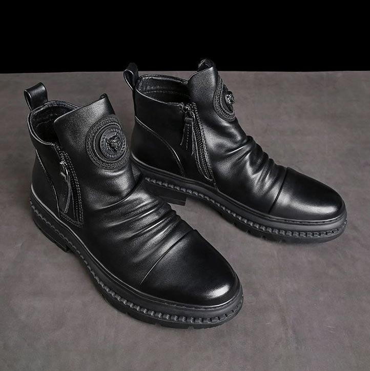 [Best Gift🎁] Bottes en cuir classiques et décontractées pour hommes avec fermeture éclair latérale