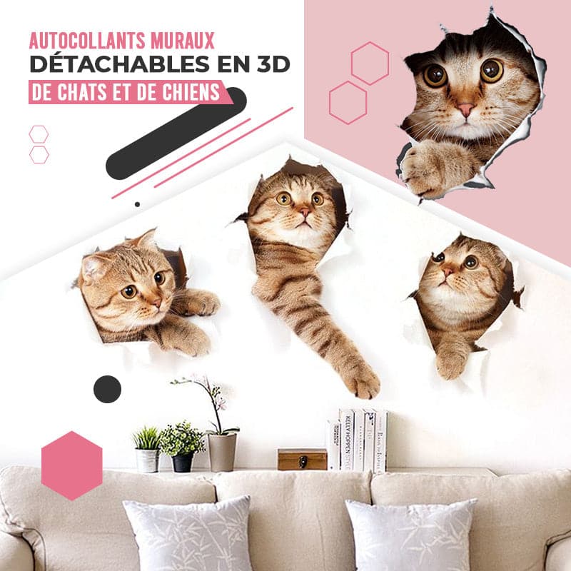 Autocollants muraux 3D amovibles pour chats et chiens