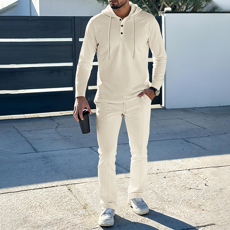 Ensemble de survêtement 2 pièces à capuche et couleur unie pour homme
