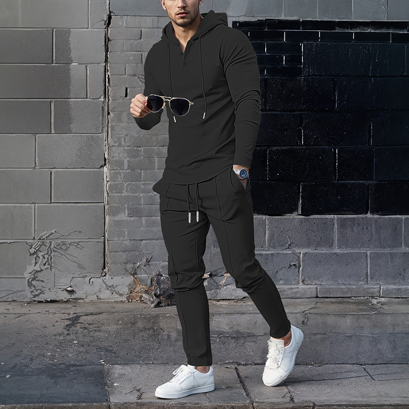 Ensemble de survêtement 2 pièces à capuche et couleur unie pour homme