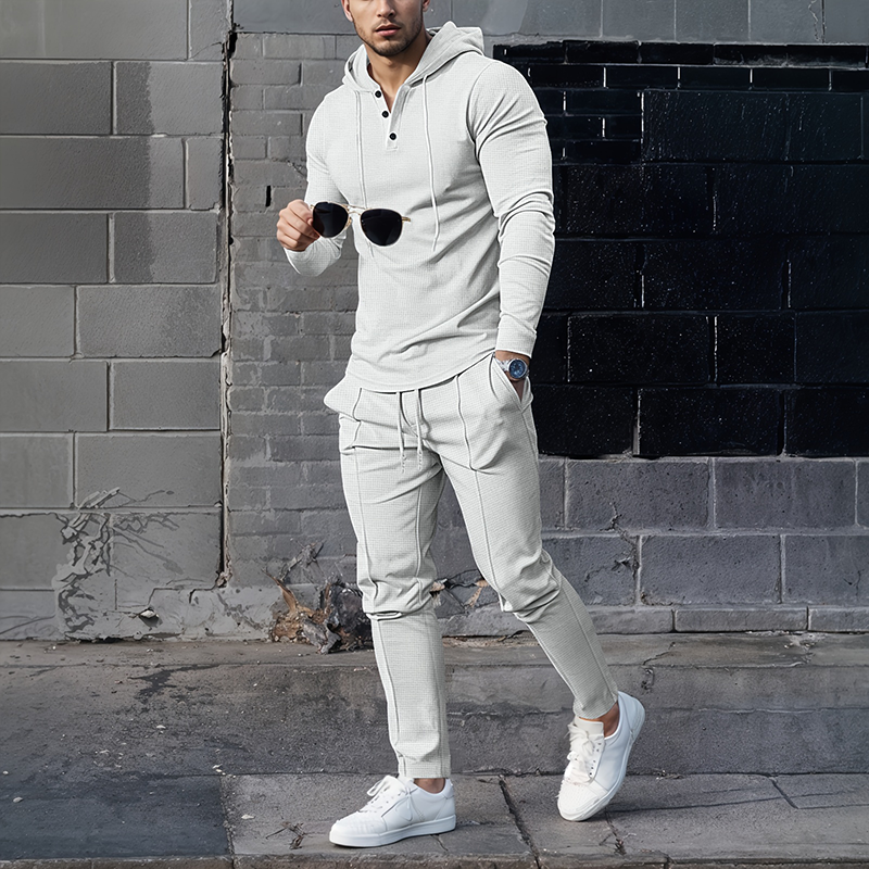 Ensemble de survêtement 2 pièces à capuche et couleur unie pour homme