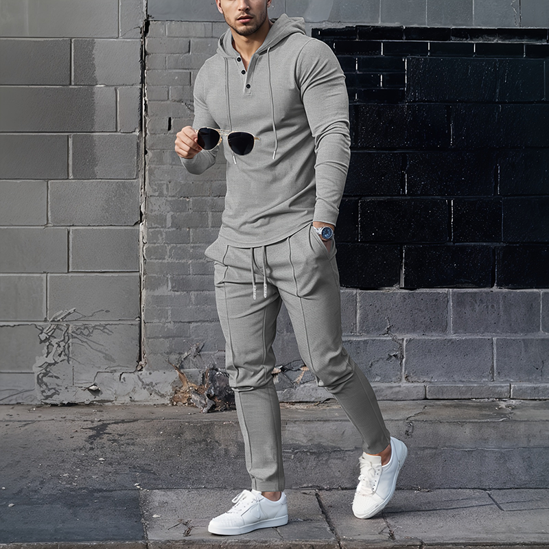 Ensemble de survêtement 2 pièces à capuche et couleur unie pour homme