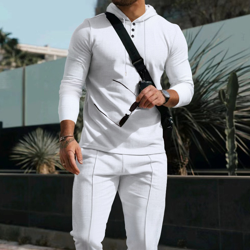 Ensemble de survêtement 2 pièces à capuche et couleur unie pour homme