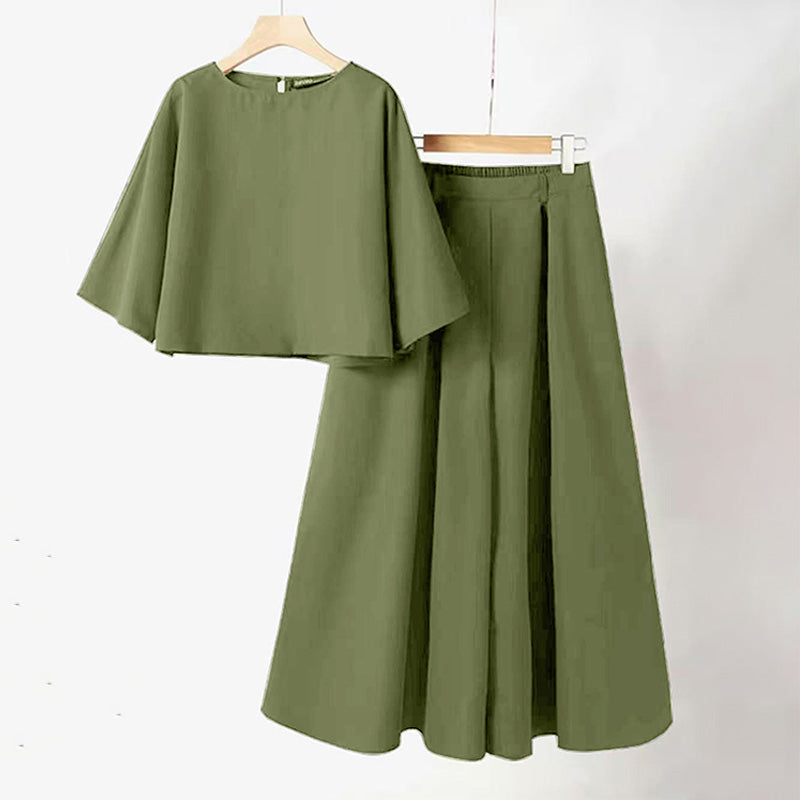 📢55% de réduction👗Ensemble 2 pièces décontracté pour femme, t-shirt à col rond et manches 3/4 et pantalon ample