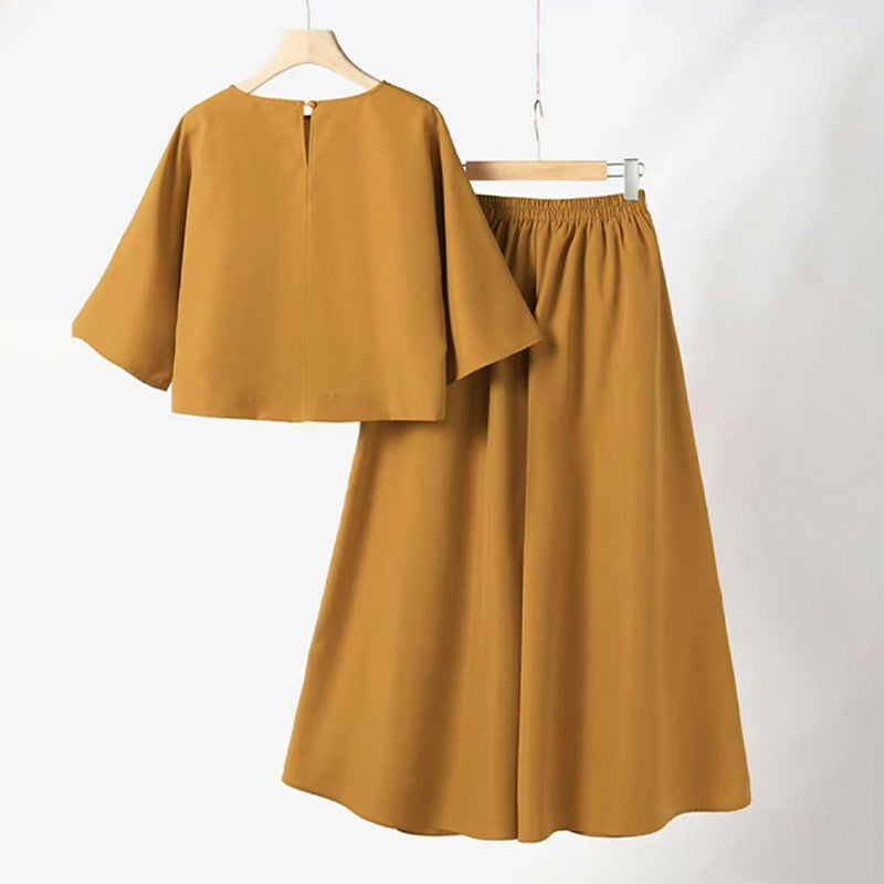📢55% de réduction👗Ensemble 2 pièces décontracté pour femme, t-shirt à col rond et manches 3/4 et pantalon ample
