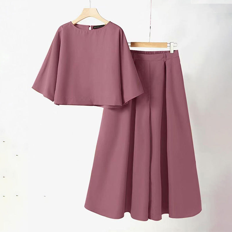 📢55% de réduction👗Ensemble 2 pièces décontracté pour femme, t-shirt à col rond et manches 3/4 et pantalon ample