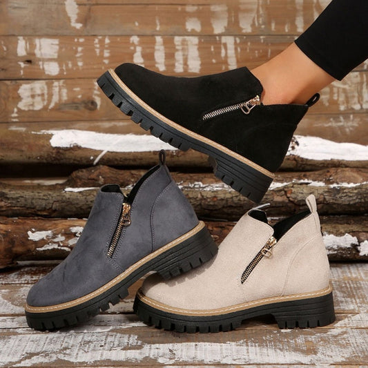 Bottines à bout rond pour femmes avec fermeture à glissière latérale