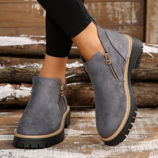 Bottines à bout rond pour femmes avec fermeture à glissière latérale