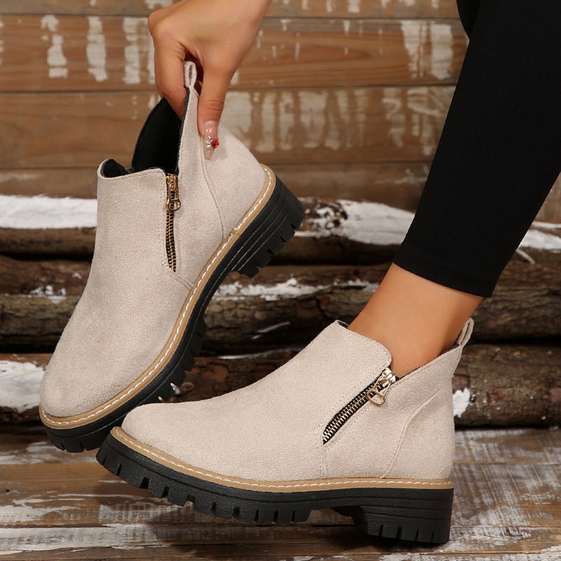 Bottines à bout rond pour femmes avec fermeture à glissière latérale