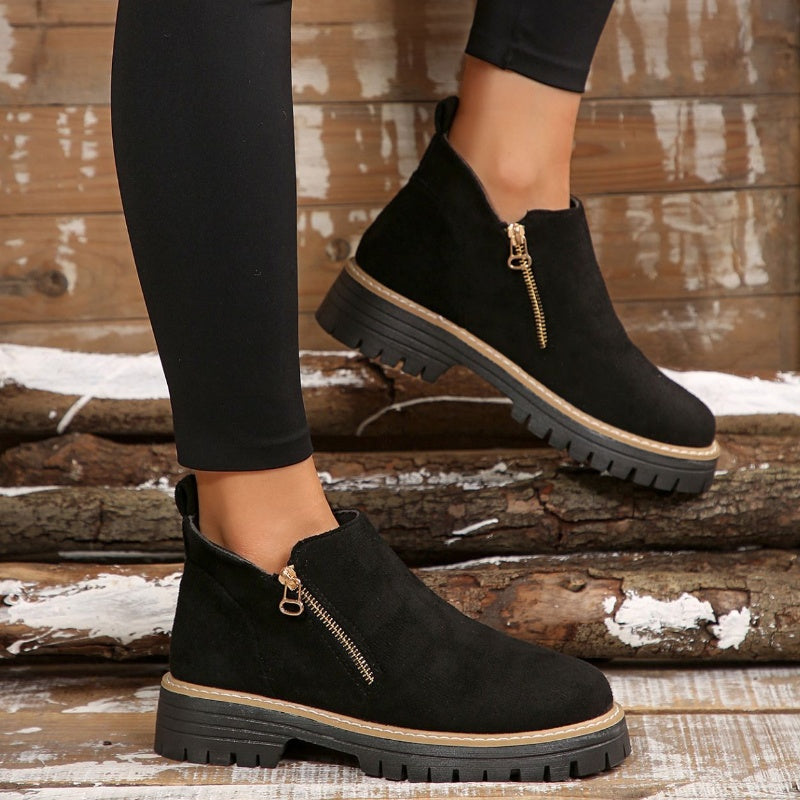 Bottines à bout rond pour femmes avec fermeture à glissière latérale