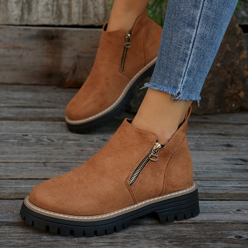 Bottines à bout rond pour femmes avec fermeture à glissière latérale