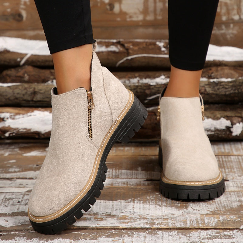 Bottines à bout rond pour femmes avec fermeture à glissière latérale