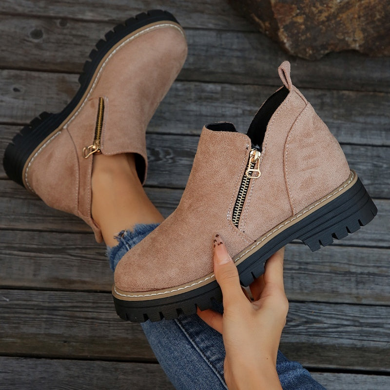 Bottines à bout rond pour femmes avec fermeture à glissière latérale