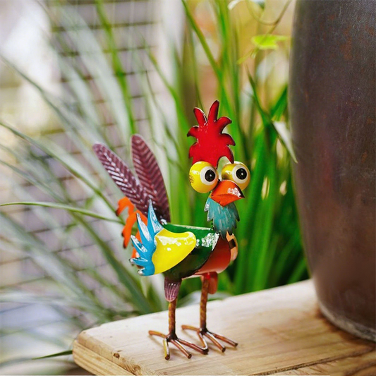 Décoration amusante en métal représentant un coq pour le jardin