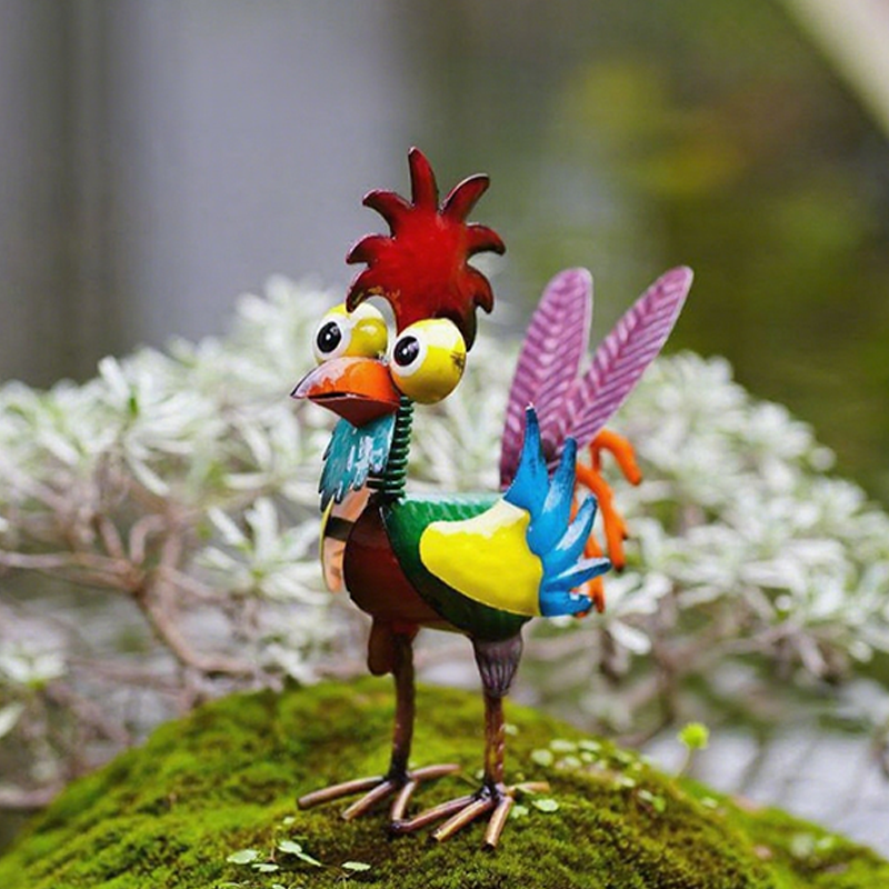 Décoration amusante en métal représentant un coq pour le jardin