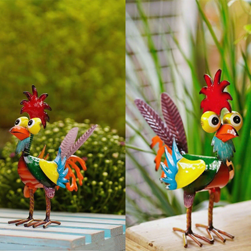 Décoration amusante en métal représentant un coq pour le jardin