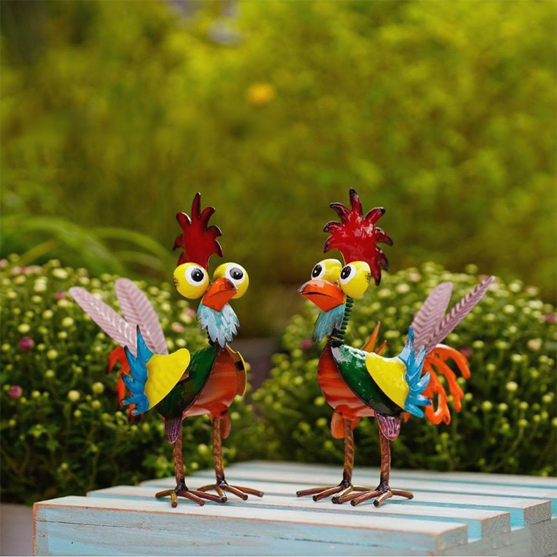 Décoration amusante en métal représentant un coq pour le jardin