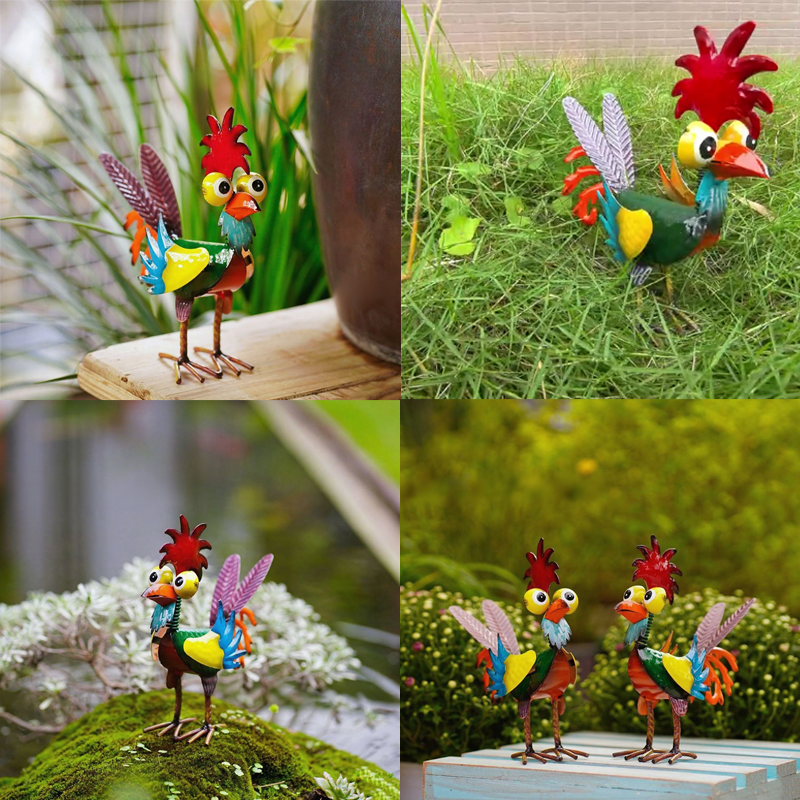 Décoration amusante en métal représentant un coq pour le jardin