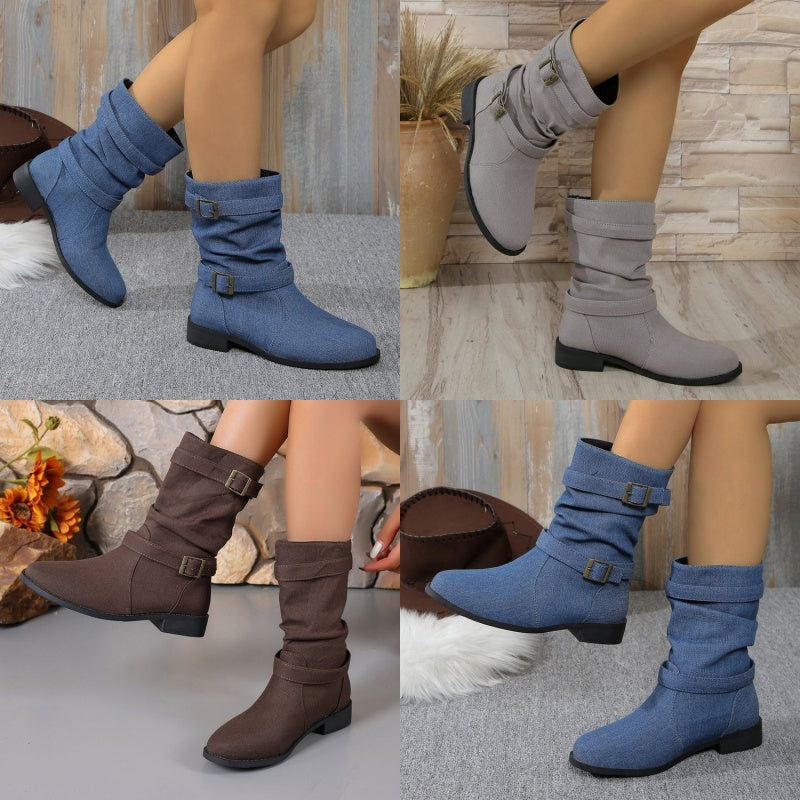 Bottines à boucle en denim pour femme