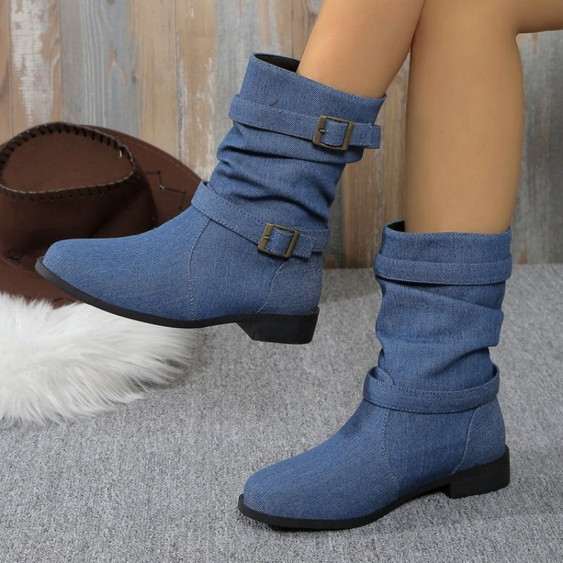 Bottines à boucle en denim pour femme