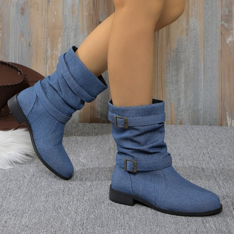 Bottines à boucle en denim pour femme