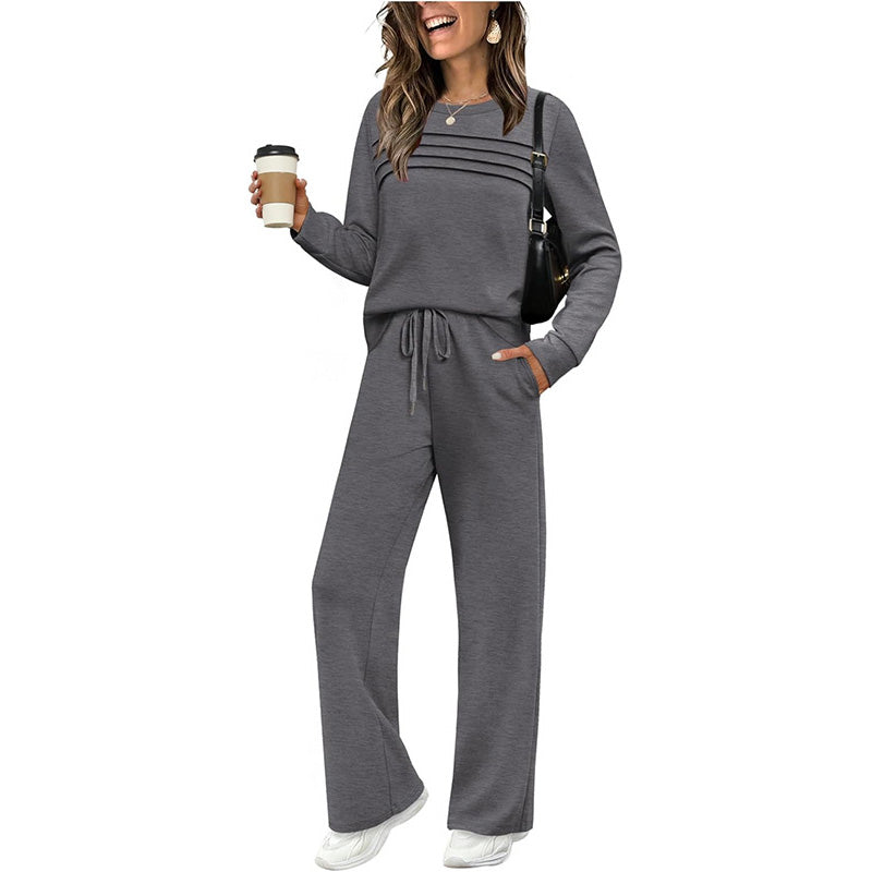 ⏳Offre spéciale à durée limitée⏰✨ Ensemble Femme Confort – Haut Ras du Cou & Pantalon à Cordon 👕👖