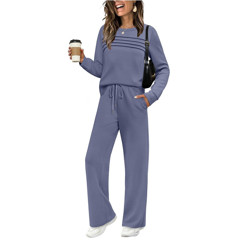 ⏳Offre spéciale à durée limitée⏰✨ Ensemble Femme Confort – Haut Ras du Cou & Pantalon à Cordon 👕👖