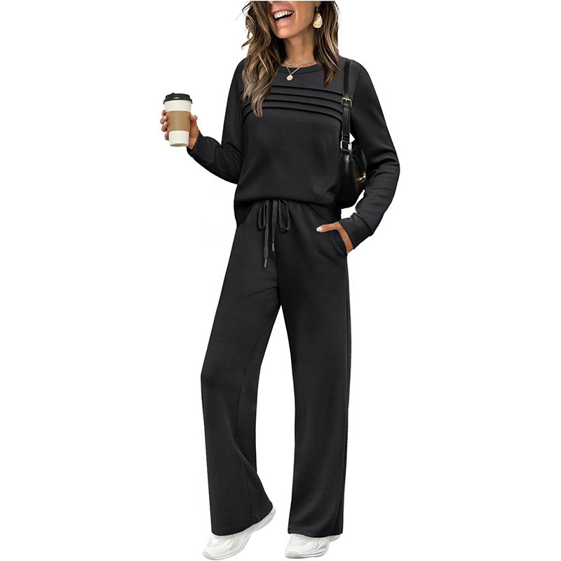 ⏳Offre spéciale à durée limitée⏰✨ Ensemble Femme Confort – Haut Ras du Cou & Pantalon à Cordon 👕👖
