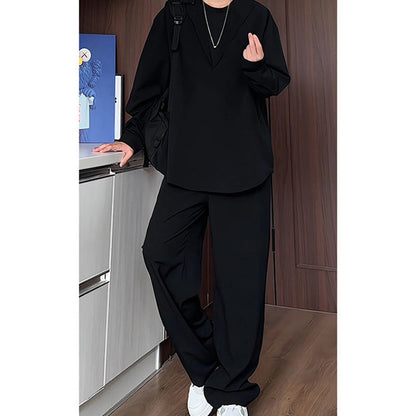 🔥Soldes 2025 50 % de réduction🔥Ensemble deux pièces faux chemise et pantalon à col en V