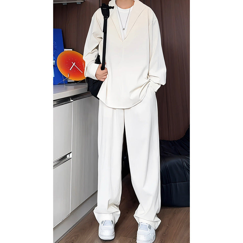 🔥Soldes 2025 50 % de réduction🔥Ensemble deux pièces faux chemise et pantalon à col en V