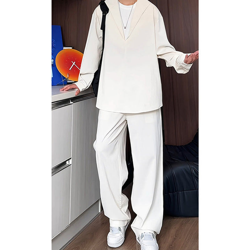🔥Soldes 2025 50 % de réduction🔥Ensemble deux pièces faux chemise et pantalon à col en V