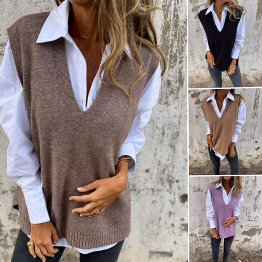 Gilet en tricot à col en V décontracté pour femme