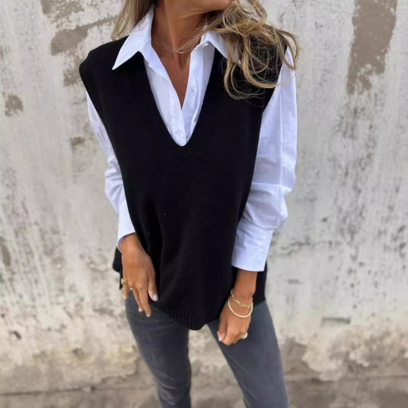 Gilet en tricot à col en V décontracté pour femme