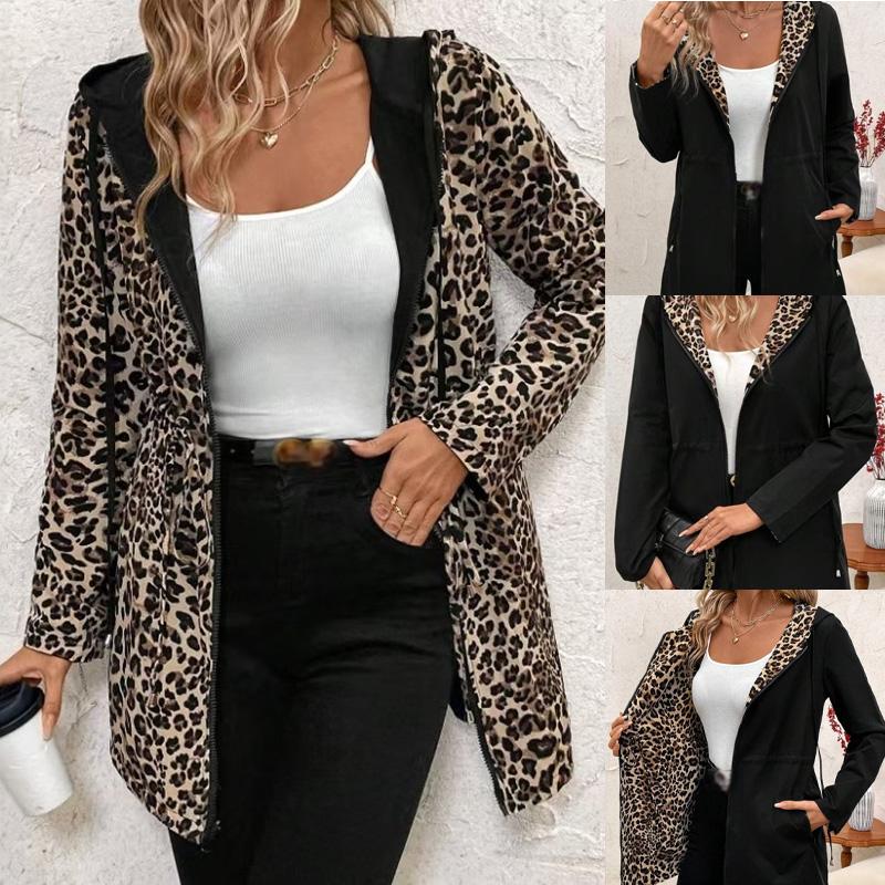 🍂Soldes d'automne 49 %💗Manteau réversible à capuche imprimé léopard