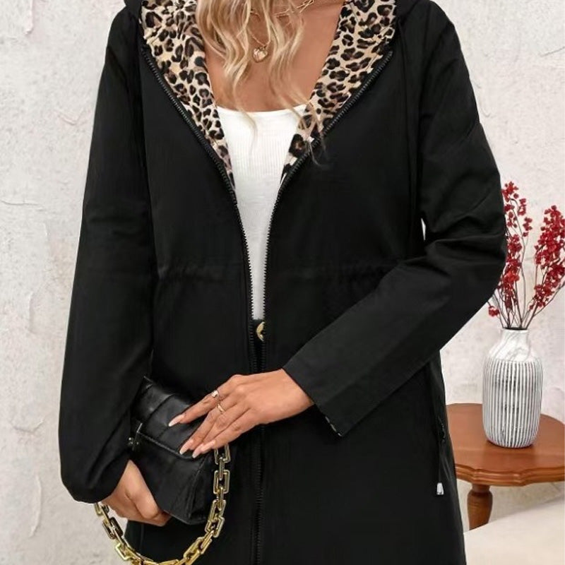 🍂Soldes d'automne 49 %💗Manteau réversible à capuche imprimé léopard