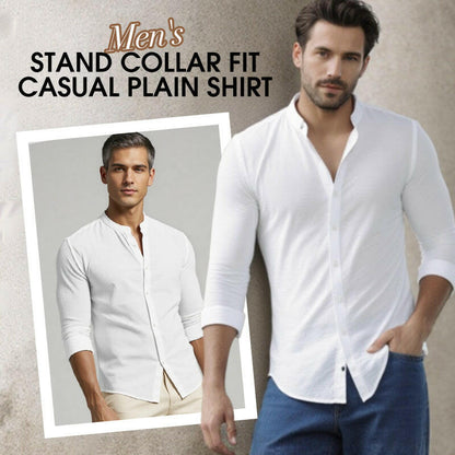 🔥Soldes exceptionnelles‼️Chemise unie décontractée à col montant pour homme